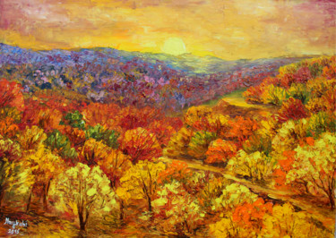 Schilderij getiteld "Autumn in Dilijan" door Haykuhi Khachatryan, Origineel Kunstwerk, Olie
