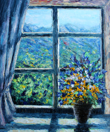 Schilderij getiteld "A view from window" door Haykuhi Khachatryan, Origineel Kunstwerk, Olie