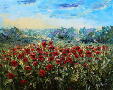 Schilderij getiteld "Field of flowers" door Haykuhi Khachatryan, Origineel Kunstwerk, Olie