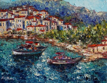 Painting titled "Seaside town" by Haykuhi Khachatryan, Original Artwork, Oil