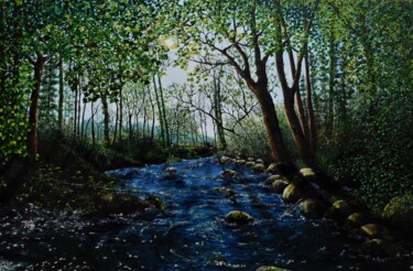 Painting titled "Afon Yesgethin" by Hazel Thomson, Original Artwork, Oil