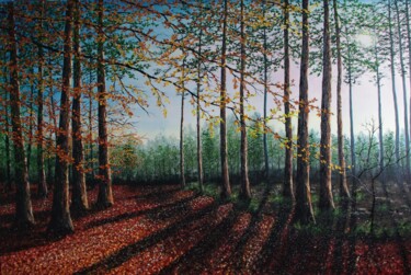 Painting titled "Forest Clearing" by Hazel Thomson, Original Artwork, Oil Mounted on Wood Stretcher frame