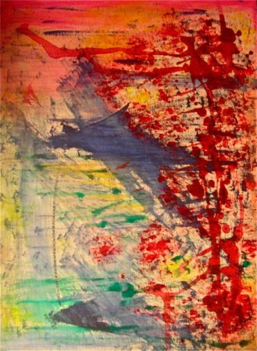Painting titled "red abstract" by Heather Caton, Original Artwork, Oil
