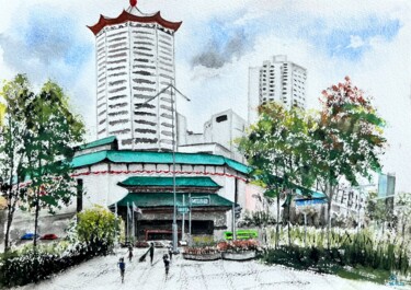 Pintura intitulada "Orchard Singapore" por Cheng Chen, Obras de arte originais, Aquarela