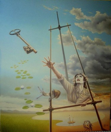 Painting titled "A key too far -  Un…" by Gyuri Lohmuller, Original Artwork, Oil