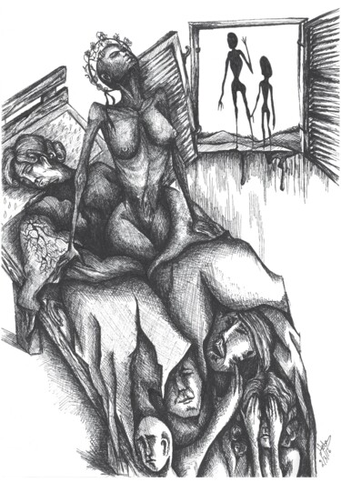 Рисунок под названием "Death, farewell and…" - Heba Saleh Mendelson, Подлинное произведение искусства, Чернила Установлен на…