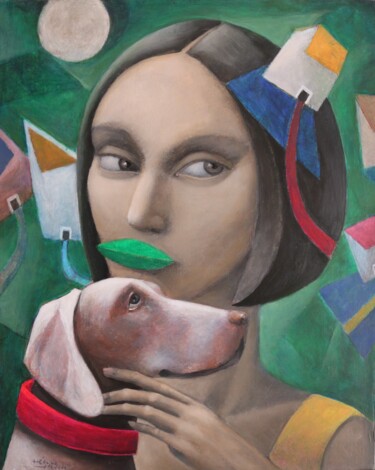 Ζωγραφική με τίτλο "La Dama con Perro" από Hector Acevedo, Αυθεντικά έργα τέχνης, Λάδι