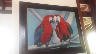 Disegno intitolato "GUACAMAYAS ROJAS" da Hector Mario Restrepo Salazar (EL ARTE HECHO A MANO), Opera d'arte originale, Acril…