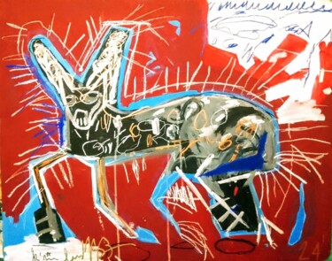 Malerei mit dem Titel "Blue cat" von Hector O'Kanin, Original-Kunstwerk, Acryl