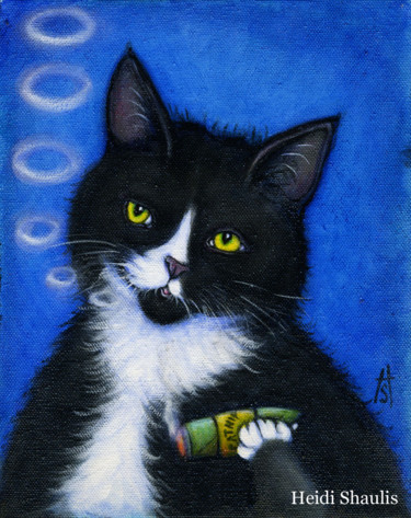 Schilderij getiteld "Catnip Cigar" door Heidi Shaulis, Origineel Kunstwerk, Olie