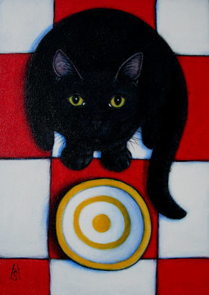 Painting titled "Hungry Black Cat" by Heidi Shaulis, Original Artwork