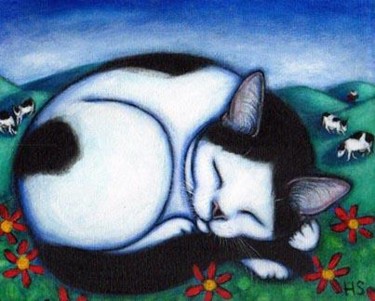 Malerei mit dem Titel "Vermont Cow Cat" von Heidi Shaulis, Original-Kunstwerk