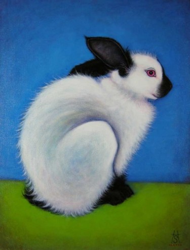 Painting titled "Himilayan Rabbit" by Heidi Shaulis, Original Artwork
