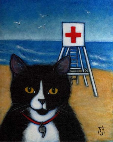 Painting titled "Reluctant Lifeguard" by Heidi Shaulis, Original Artwork