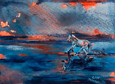 Painting titled "Wild Horses / Mini…" by Heike Lin Triebel, Original Artwork, Watercolor