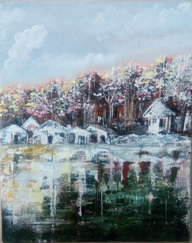 Peinture intitulée "Winter cabin" par Pranky, Œuvre d'art originale, Acrylique