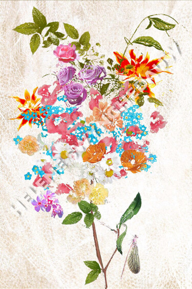 Digitale Kunst mit dem Titel "Bouquet de fleurs 2" von Hel Swynghedauw, Original-Kunstwerk, Digitale Malerei