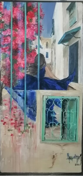 Картина под названием "Fenêtre à Sidi bou…" - Hela Ellouze, Подлинное произведение искусства, Акрил