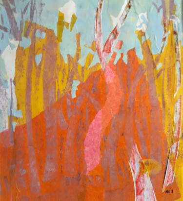 Colagens intitulada "La fête des arbres" por Helen Hill, Obras de arte originais, Colagens Montado em Cartão