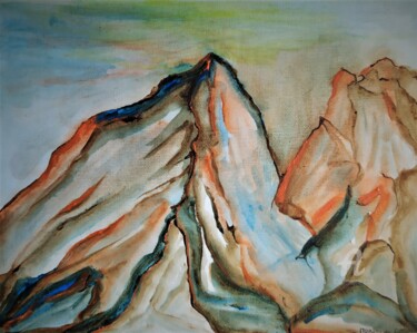 Painting titled "Red Mountans" by Helen  Polishuk, Original Artwork, Watercolor