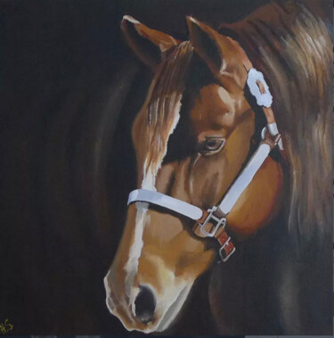 Painting titled "Chestnut Horse" by Helen Sinfield, Original Artwork, Acrylic Mounted on Wood Stretcher frame