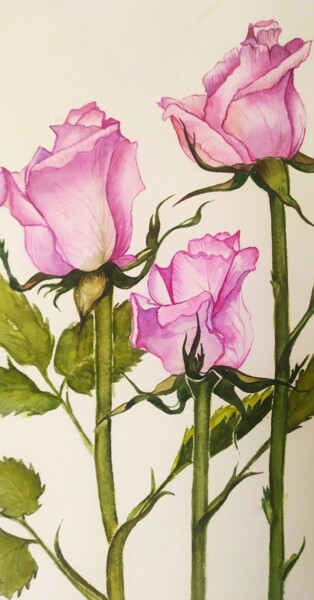 Pintura intitulada "Розы" por Helen Temchenko, Obras de arte originais, Aquarela