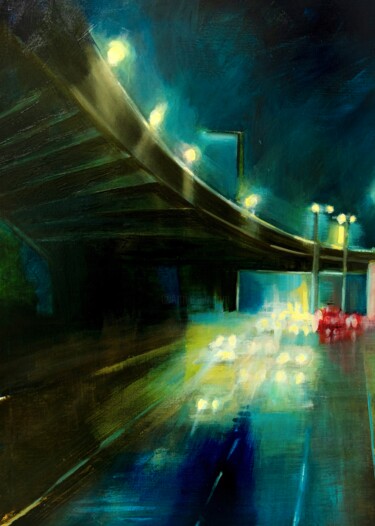 Painting titled "Great West Road by…" by Helena Butler, Original Artwork, Oil Mounted on Wood Stretcher frame