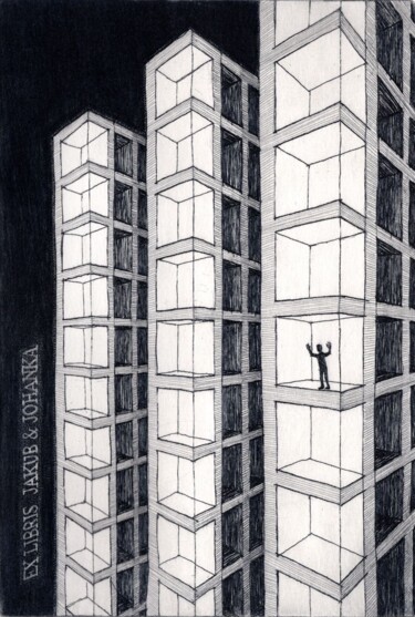"A man in a city" başlıklı Baskıresim Helena Kalná tarafından, Orijinal sanat, Oyma baskı 
