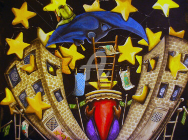 Картина под названием "A Starry Night in D…" - Helene, Подлинное произведение искусства, Акрил