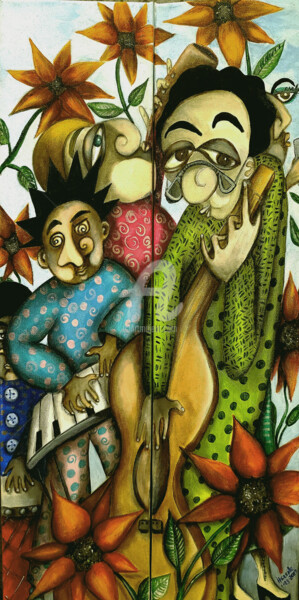Pittura intitolato "Musicians and Sunfl…" da Helene, Opera d'arte originale, Acrilico