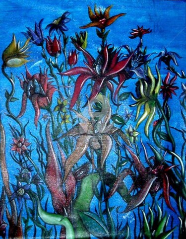 Painting titled "whimsical plantlife" by Helene, Original Artwork
