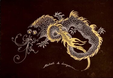 Dessin intitulée "Norbert le dragon" par Hélène Argellies, Œuvre d'art originale, Stylo gel