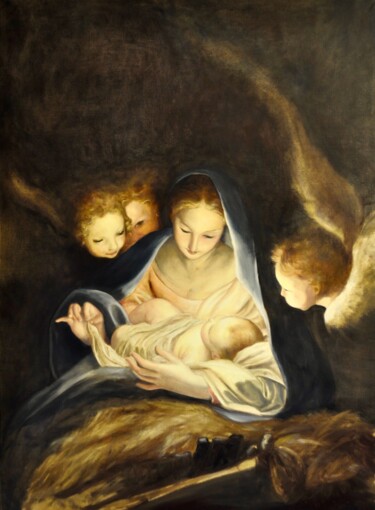 Pittura intitolato "Copie - Nativité de…" da Hélène Avot, Opera d'arte originale, Olio Montato su Telaio per barella in legno