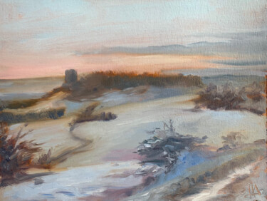 Painting titled "Coucher hivernal su…" by Hélène Avot, Original Artwork, Oil