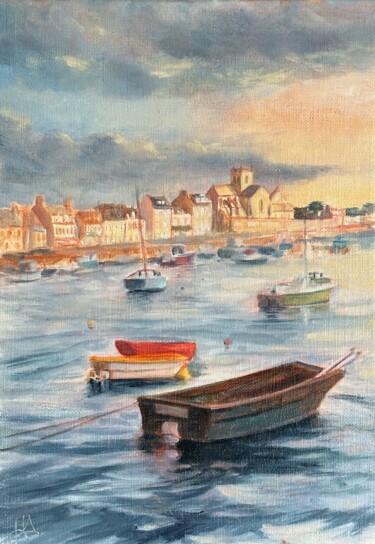 Peinture intitulée "Port de Barfleur" par Hélène Avot, Œuvre d'art originale, Huile
