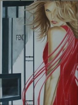 Peinture intitulée "Dame en rouge" par Hélène Filiatreault, Œuvre d'art originale, Huile
