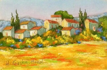 Dessin intitulée "Hameau de Provence.…" par Hélène Gastin-Mozol, Œuvre d'art originale, Pastel