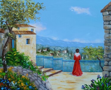 Pintura intitulada "Gordes, vue sur la…" por Hélène Gastin-Mozol, Obras de arte originais, Óleo Montado em Armação em madeira