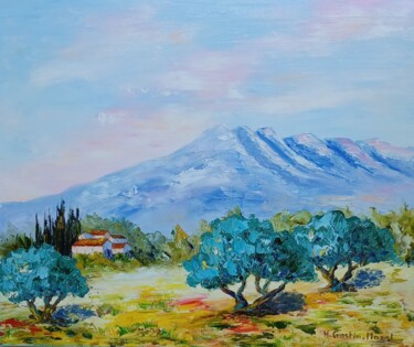 Painting titled "La Sainte-Victoire" by Hélène Gastin-Mozol, Original Artwork, Oil Mounted on Wood Stretcher frame