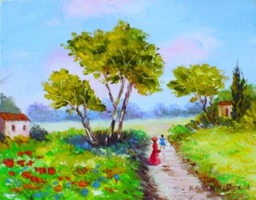 Peinture intitulée "Le chemin creux" par Hélène Gastin-Mozol, Œuvre d'art originale, Huile