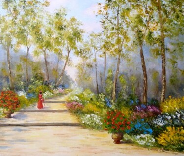 Peinture intitulée "L'escalier du parc" par Hélène Gastin-Mozol, Œuvre d'art originale, Huile