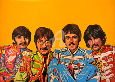 Schilderij getiteld "THE BEATLES" door Hélène Gib, Origineel Kunstwerk, Acryl