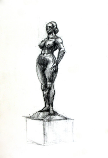 Dessin intitulée "Statue IV" par Hélène Hugon, Œuvre d'art originale, Crayon