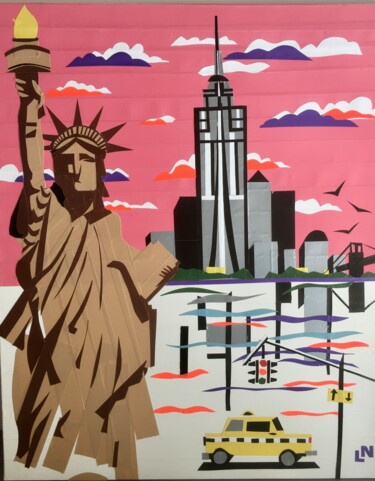 Collages titulada "NYC" por Hélène Jacob, Obra de arte original, Cinta adhesiva Montado en Bastidor de camilla de madera