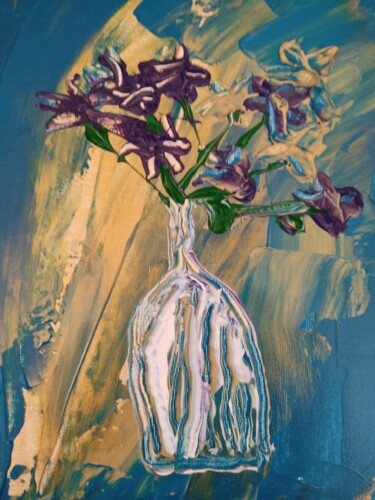 Schilderij getiteld "Bouquet de violettes" door Hélène Le Borgne, Origineel Kunstwerk, Acryl