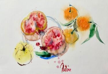 Painting titled "Tangerines and pome…" by Helene Manoli, Original Artwork, Watercolor