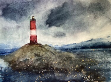 Pittura intitolato "Lighthouse on the i…" da Helene Manoli, Opera d'arte originale, Acquarello