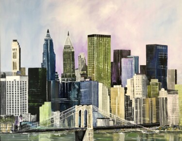 Malerei mit dem Titel "New York : Le pont…" von Hélène Molina, Original-Kunstwerk, Acryl Auf Keilrahmen aus Holz montiert