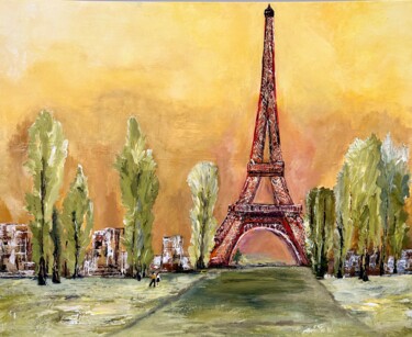 Картина под названием "La Tour Eiffel" - Hélène Molina, Подлинное произведение искусства, Акрил Установлен на Деревянная рам…