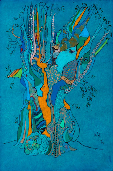 Картина под названием "olivier de la paix…" - Hélène Stevens, Подлинное произведение искусства, Чернила Установлен на картон
